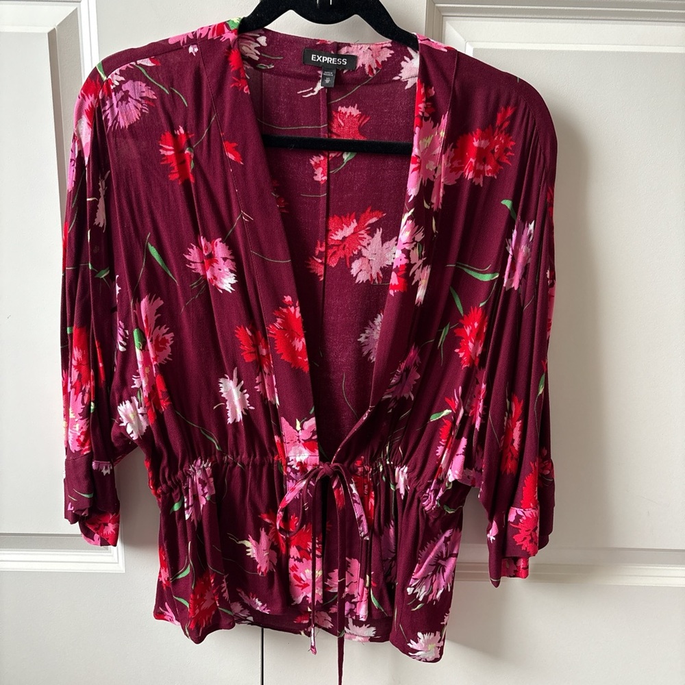 Express Burgundy Floral Women's Blouse